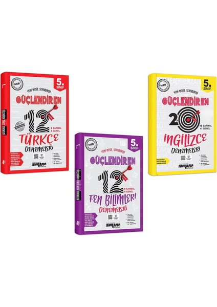 5.Sınıf Türkçe + Fen + Ingilizce Güçlendiren Deneme Seti 3 Kitap 2023