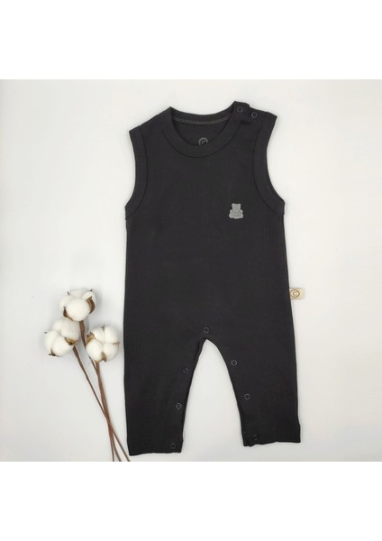 Siyah Kolsuz Fitilli Bebek Tulumu %100 Cotton