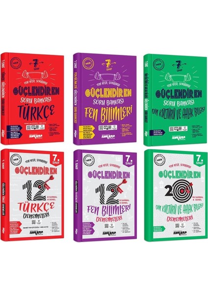 7.Sınıf Türkçe + Fen + Din Kültürü Güçlendiren Soru + Deneme Seti 6 Kitap 2023