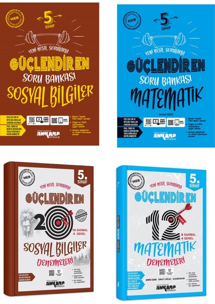 5.Sınıf Matematik + Sosyal Bilgiler Güçlendiren Soru + Deneme Seti 4 Kitap 2023