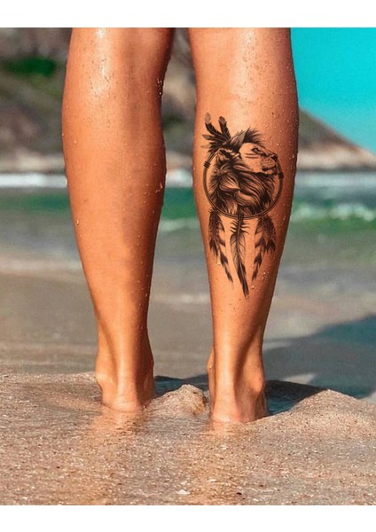 Dreamcatcher Aslan ve Düş Kapanı Geçici Dövme