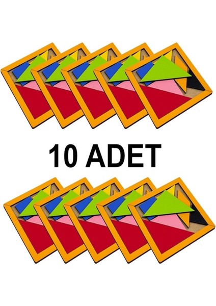 Oyuncak Ahşap Tangram 10 Adet Eğitici Renkli Ahşap Oyuncak