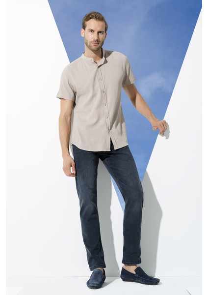 Organik Hakim Yaka Tam Pat Kısakol Taş Gömlek S27048