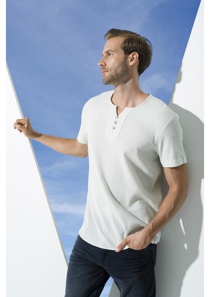 Organik 3 Düğme Kısakol Yeşil Gömlek S27055