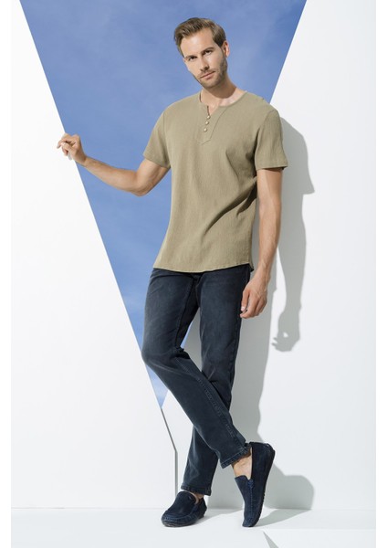 Organik 3 Düğme Kısakol Haki Gömlek S27057 fiyatları