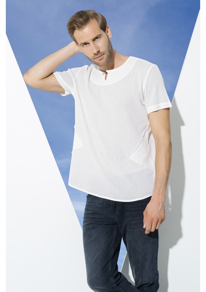 Organik Tek Düğme Kısakol Beyaz Gömlek S27058 fırsatları