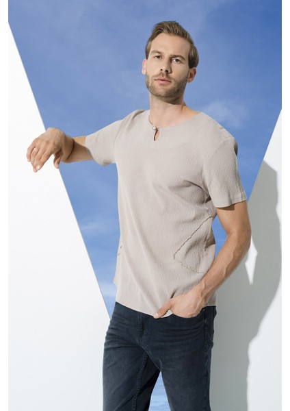 Organik Tek Düğme Kısakol Taş Gömlek S27059