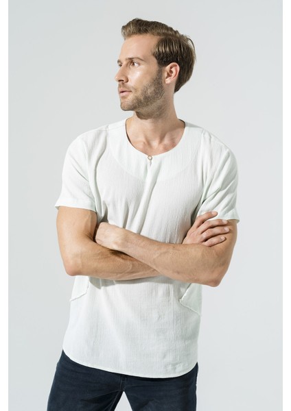 Organik Tek Düğme Kısakol Yeşil Gömlek S27060 modelleri