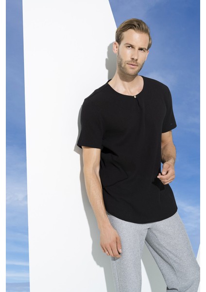 Organik Tek Düğme Kısakol Siyah Gömlek S27061