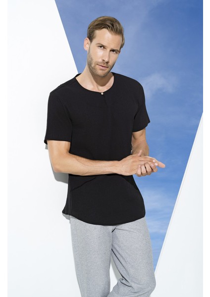 Organik Tek Düğme Kısakol Siyah Gömlek S27061 fırsatları