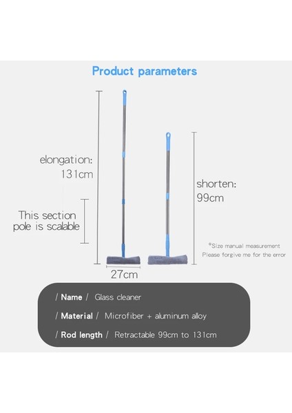 Teleskopik Yüksek Doğruluk Temizlik Pencere Sileceği Çift Taraflı Cam Temizleyici Fırça Aracı