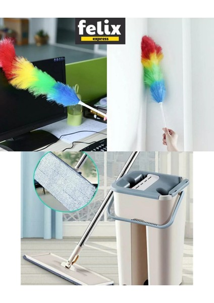 Tablet Mop Temizlik Seti+ Gökkuşağı Renkli Toz Alma Çubuğu