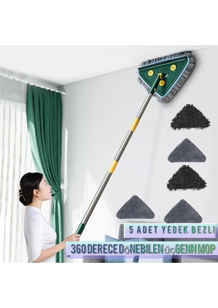 5 Bezli Üçgen Mop Cam Parke Fayans Temizleme , Mikrofiber Teleskopik Sap