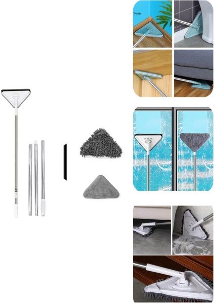 360 Derece Dönebilen Çok Fonksiyonlu Üçgen Mop Köşe Kenar Temizleyici Glass Cleaning Kit
