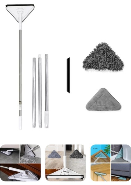Üçgen Mop Cam Duvar Tavan Fayans Parke Temizleyici Teleskopik Sap Vileda Tablet Mop Köşe Temizleyici