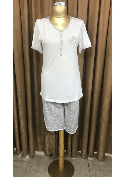 26110-NENA Bayan Kapri Pijama Takım-Ekru