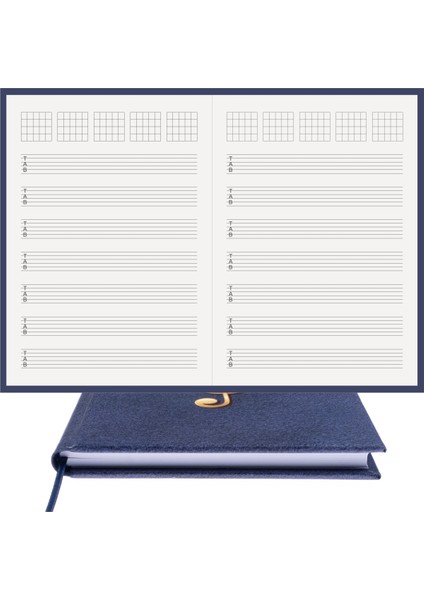 Gitar Nota Defteri Tab Anahtarlı Akortlu El Yapımı, El Dikişi, Kuşe Ciltli A/5
