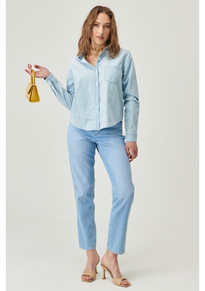 Kadın Mom Fit Denim Yüksek Bel Jean Kot Pantolon