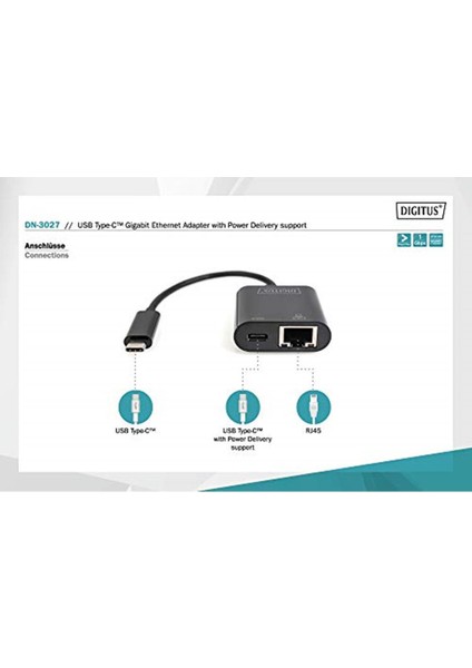 Dıgıtus DN-3027 USB Type-C Gigabit Ethernet Adaptörü Power Delivery Destekli