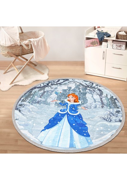 Cinderella Prenses Çocuk & Genç Odası Makinede Yıkanabilir Kaymaz Tabanlı Püsküllü Yuvarlak Çocuk Halısı modelleri