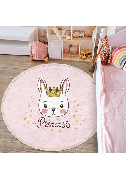 Pembe Zeminli Little Princess Desenli Çocuk & Genç Odası Makinede Yıkanabilir Kaymaz Tabanlı Püsküllü Yuvarlak Çocuk Halısı fiyatları