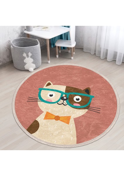 Renkli Kedi Çocuk & Genç Odası Makinede Yıkanabilir Kaymaz Tabanlı Püsküllü Yuvarlak Çocuk Halısı fiyatları