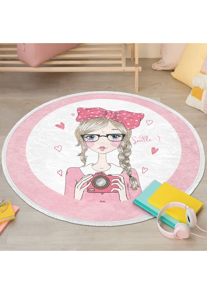Fashion Girl Çocuk & Genç Odası Makinede Yıkanabilir Kaymaz Tabanlı Püsküllü Yuvarlak Çocuk Halısı fiyatları