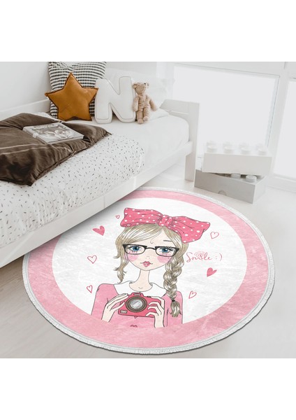 Fashion Girl Çocuk & Genç Odası Makinede Yıkanabilir Kaymaz Tabanlı Püsküllü Yuvarlak Çocuk Halısı modelleri