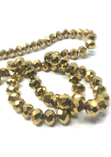 8 mm Basık Kristal Cam Boncuk Kaplama Gold Renk