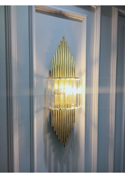 Gold Rengi Kristal Aplik Duvar Lambası Salon Koridor Otel Restoran Dekoratif Aplik