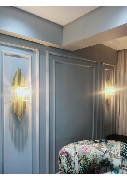 Gold Rengi Kristal Aplik Duvar Lambası Salon Koridor Otel Restoran Dekoratif Aplik