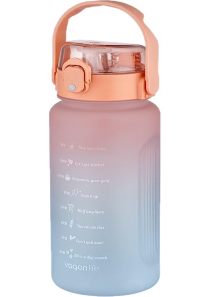 1500 ml Pipetli/pipetsiz Kullanım Çift Renk Softtouch Motivasyon Matarası Çıkartma Hediyeli