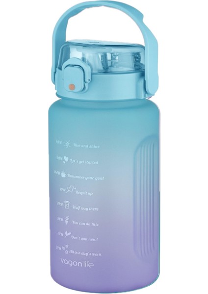 1500 ml Pipetli/pipetsiz Kullanım Çift Renk Softtouch Motivasyon Matarası Çıkartma Hediyeli