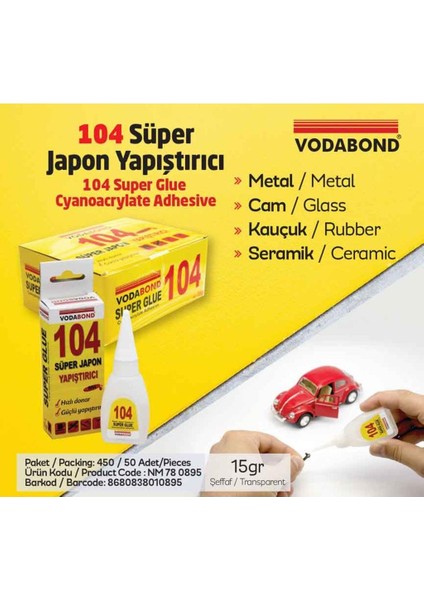 Şeffaf 104 Süper Hızlı Japon Yapıştırıcı 15 Gr