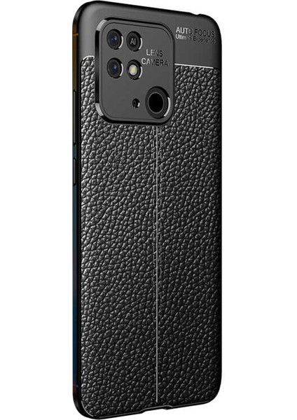 Xiaomi Poco C40 Kılıf Deri Dokulu Silikon Siyah
