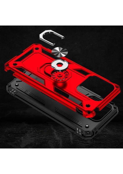 Xiaomi Poco C40 Kılıf Çift Katmanlı Yüzüklü Manyetik Vega Kapak Siyah