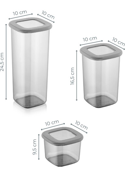 Etiketli Foly Kare Erzak Saklama Kabı 9'lu Set 3x(0,55 Litre, 1,2 Litre, 1,75 Litre) Antrasit fiyatları