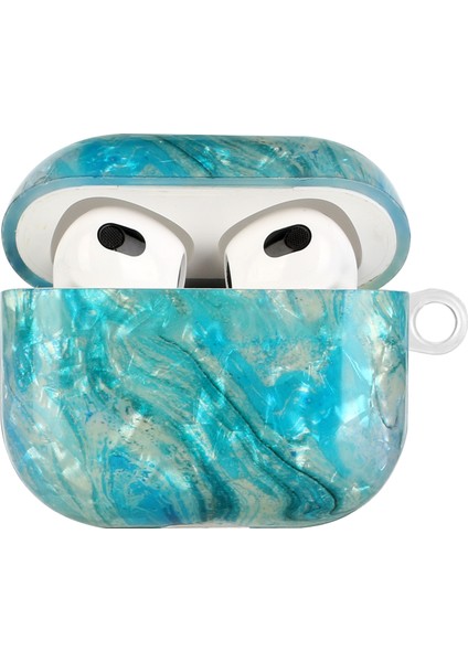 Boyalı Kabuk Doku Kablosuz Kulaklık Kılıfı Airpods 3 (Mavi Altın Mermer) Için Kanca ile (Yurt Dışından) fiyatları