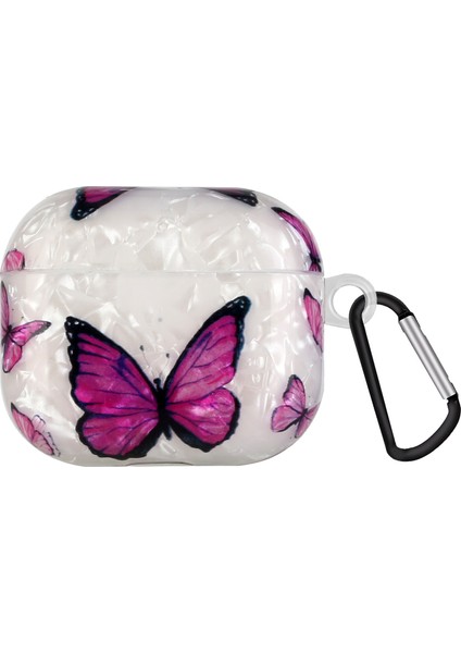 Boyalı Kabuk Doku Kablosuz Kulaklık Kılıfı Airpods 3 (Mavi Altın Mermer) Için Kanca ile (Yurt Dışından)