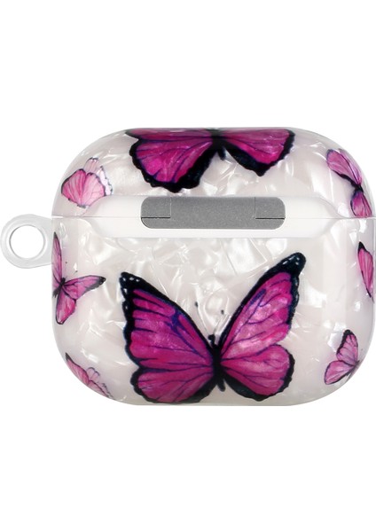 Boyalı Kabuk Doku Kablosuz Kulaklık Kılıfı Airpods 3 (Mavi Altın Mermer) Için Kanca ile (Yurt Dışından) modelleri