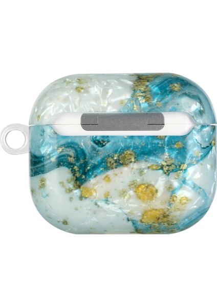 Airpods Için 3 Boyalı Kabuk Doku Kravisli Kablosuz Kulaklık Kılıfı (Mavi Altın Mermer) (Yurt Dışından) modelleri