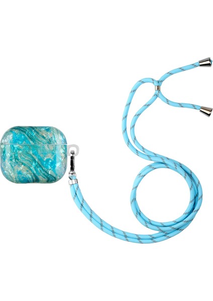 Airpods Için 3 Boyalı Kabuk Doku Kravisli Kablosuz Kulaklık Kılıfı (Mavi Altın Mermer) (Yurt Dışından)
