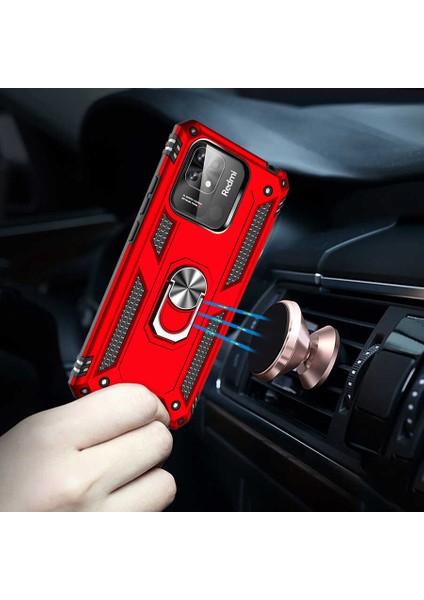 Xiaomi Poco C40 Kılıf Çift Katmanlı Yüzüklü Manyetik Vega Kapak Siyah