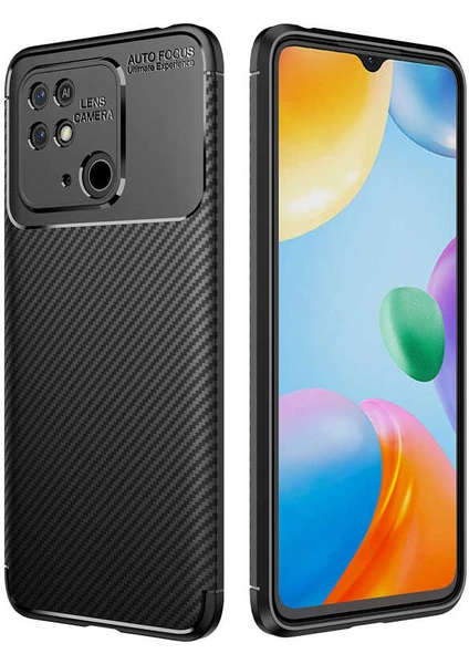 Case 4U Xiaomi Poco C40 Kılıf Rugged Armor Karbon Desenli Lüx Negro Silikon Arka Kapak Siyah