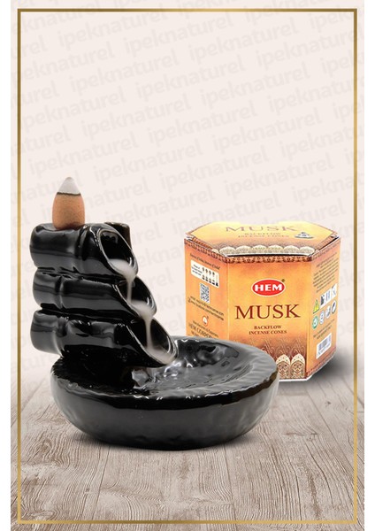 Ipek Naturel Geri Akış Şelale Tütsülük ve Musk Konik Tütsü 40 Adet