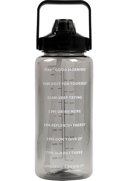 2000ML Zaman Işaretli Su Şişesi - Siyah (Yurt Dışından)