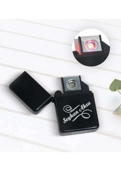 Kişiye Özel Isimli Police USB Şarjlı Siyah Elektrikli Çakmak