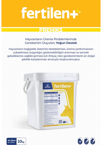 Fertilent 10 Kg - Üreme Problemlerinde; Yoğun Destek - Yüksek Gebelik Performansı, İnek, Koyun, Keçi, Premiks, Yem Katkı, fiyatları