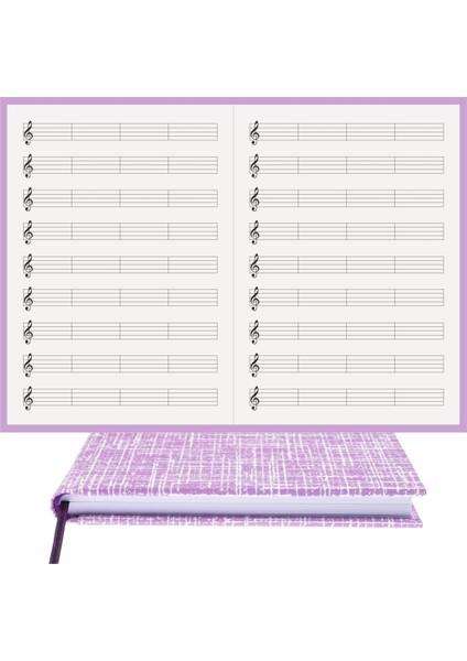 Bi Defter Müzik Nota Defteri (Sol Anahtarlı Kesik Çizgi) El Dikişi, Kuşe Ciltli A/5