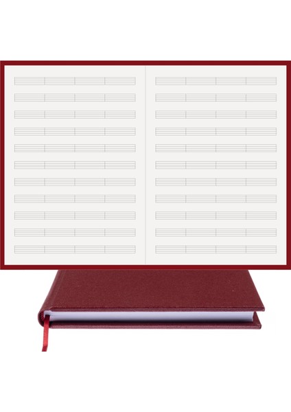 Bi Defter Müzik Nota Defteri (Anahtarsız 4 Kesik Çizgili) El Dikişi, Gerçek Cilt Bezi (A/4)